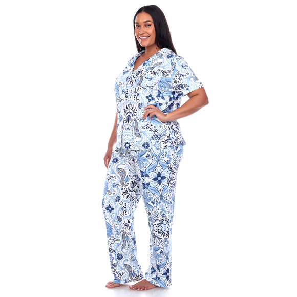 Plus Size Short Sleeve & Pants Tropical Pajama Set - Picture 3 of 4